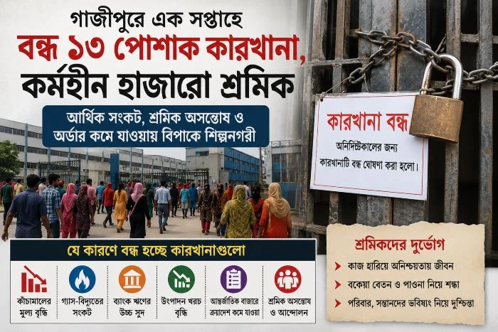 গ্যাস সংকট, অর্ডার কমে যাওয়া ও লোকসানে শিল্পনগরী গাজীপুরে একের পর এক কারখানা বন্ধ, অনিশ্চয়তায় শ্রমিকদের জীবন